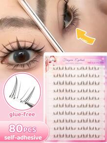 Glue-Free Four-Leaf Clover/Polaris Lower Eyelashes, C Curl, 80 Clusters, Japanese & Korean Style, 4-7mm Mixed Length, No Glue Needed, Cluster Lashes, DIY Quick Application Saves Makeup Time, Easy To Use Suitable For Beginners, Realistic Soft Fiber, Reusable, Versatile For Daily, Party, Commute, Perfect Holiday Gift For Best Friend, Girlfriend - C - View 4