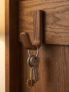 Walnut Color Wooden Wall Hook No-Drill Bathroom Kitchen Door Hanging Organizer Clothes Bag Storage Rack Heavy Duty Durable Home Essential Decor - Multicolor - View 6