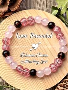 YAUKIA Braccialetto da donna in quarzo fragola & quarzo rosa, simbolo di felicità e amore, adatto, gioiello unisex alla moda - Multicolore - Visualizzare 8