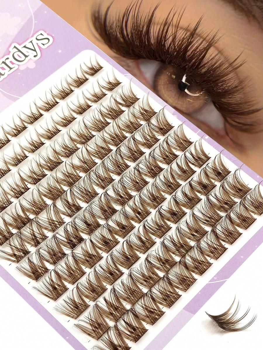 100 piezas de pestañas postizas en racimo con rizo D color marrón, racimos de pestañas marrón oscuro, extensión de pestañas postizas de hebra única, maquillaje marrón natural suave y delgado, pestañas suaves de hebra única, extensión de pestañas DIY, maquillaje diario en casa - D - Ver 1