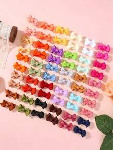 Juego de 10 piezas/40 piezas/60 piezas de pinzas para el cabello acanaladas hechas a mano para niñas, pasadores de mariposa de unicolor, adecuados para uso diario. - Multicolor - Ver 2