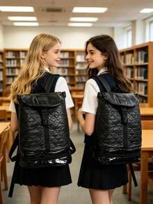 Travel Backpack PU Leather School Backpack  Black Slim & Spacious Travel Backpack, 16 Inch Laptop Business Foldable Backpack With Laptop Compartment - 2 CÁI MÀU ĐEN - Xem 7