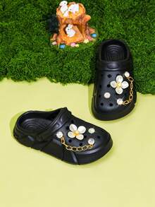 HOEASE Zuecos para niñas, zapatos de jardín, sandalias cómodas y ligeras con diseño calado, diseño floral para primavera y verano - Negro - Ver 5