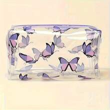 Lila transparenter Federmäppchen und Schmetterlingsmuster Make-up Organizer Tasche, PVC Material große Kapazität Kulturbeutel, langanhaltend Reißverschluss Aufbewahrungstasche, Büro Reise tragbare Federmäppchen, Schulanfang Saison universelle Schreibwaren Make-up Tasche - mehrfarbig - Übersicht 8