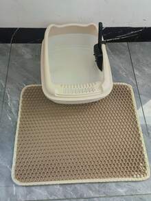 3-Piece Cat Litter Box Set With Anti-Scatter Mat, Large Semi-Enclosed Indoor Cat Litter Box, Includes Washable Honeycomb Mat And Cat Litter Scoop (Free Cat Litter Scoop) - Multicolor - View 10
