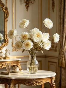 1/6/12 piezas Flores de peonía artificial de seda con tallos largos, adecuadas para boda, decoración de celebraciones, arreglo floral DIY, decoración del hogar en sala de estar, dormitorio, comedor, útiles escolares - Blanco - Ver 3