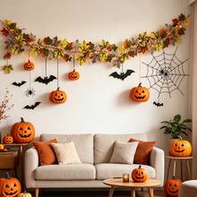 1pc 80.7in/6.7ft Artificial Maple Leaf Garland, Bendable And Reusable, Autumn Halloween Thanksgiving Harvest Decoration, Realistic Faux Hanging Leaf Vine, Suitable For Stairs, Fireplace, Mantel, Tabletop, Home, Party, Indoor And Outdoor Decor - Multicolor - View 9