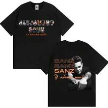 Camiseta de música pop del cantante Alejandro Sanz, camiseta de moda oversize casual de manga corta para hombres y mujeres, streetwear popular para adolescentes - Negro - Ver 1
