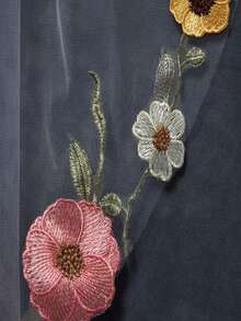 1件蕾絲刺繡貼花新娘面紗附髮梳 單層新娘婚禮配件 - 彩色 - 查看 5