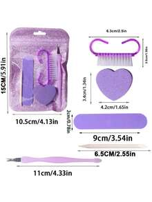 Charming Purple Heart Nail Cuticle Tool Set, Comprehensive Hand And Foot Care, Multi-Function Nail Care Set, Travel Portable Set, Daily Use, Nail File Tool Accessories, Nail Art Auxiliary Tools, Cuticle Care Tools - Violet Purple - View 2