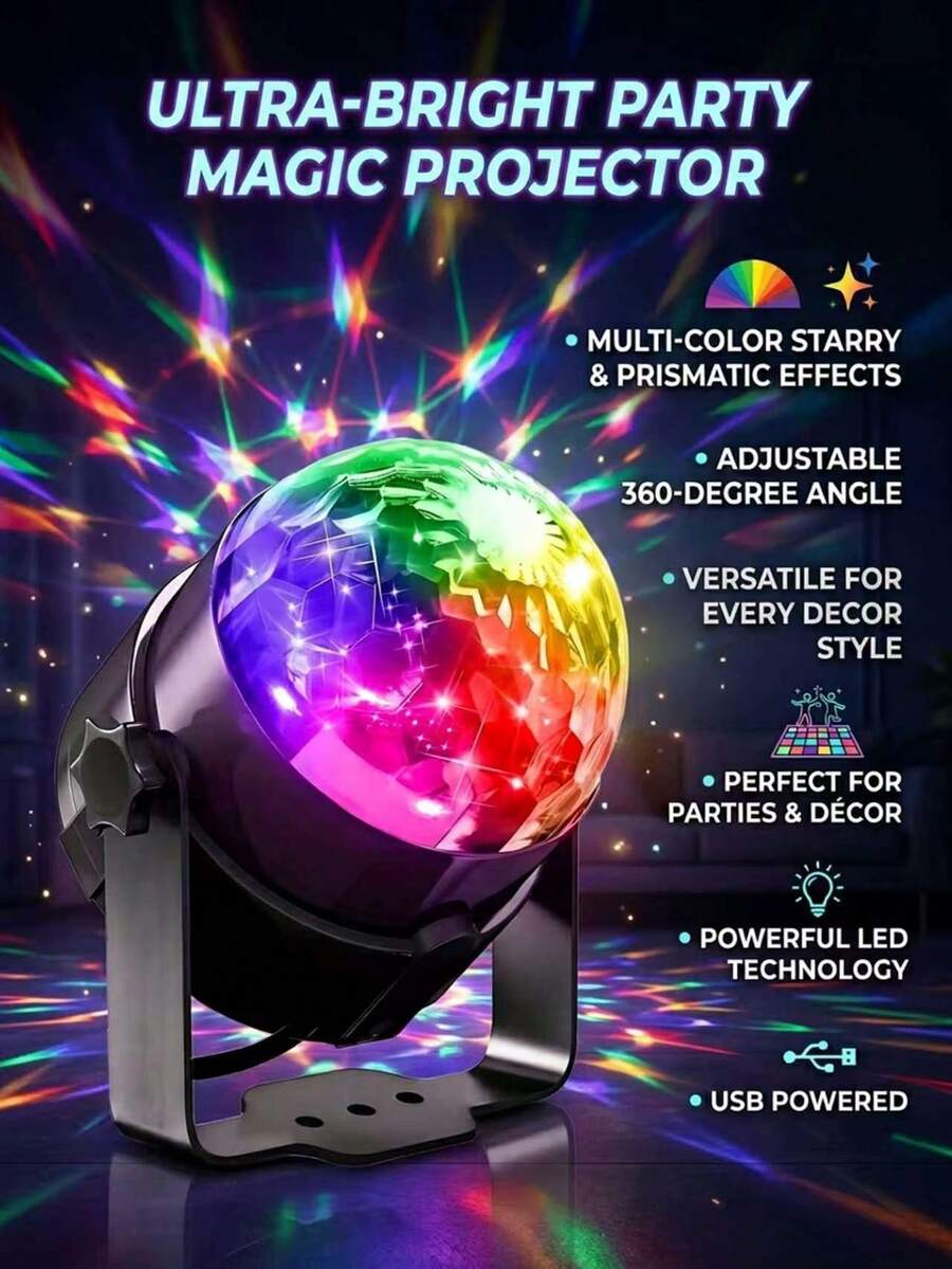 USB Powered Disco Ball Light - Multi-Function Indoor/Outdoor Crystal Ball Projection Lamp, Suitable For Party, Karaoke, Car, Birthday Decoration - Magic Ball - View 1