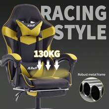 Professional Gaming Chair With Footrest – Swivel Office Chair With Lumbar Support, Casters, And Desk Functionality – Suitable For Home Office And PC Gaming - Yellow - View 4
