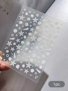 1 pieza Pegatina de estrella de mar y concha de mar blanca pura suave estilo Ins, pequeña decoración para modificación de Body de cámara y auriculares, adhesivo autoadhesivo sin corte para accesorio digital personalizado - Estrella de mar blanca con concha - Ver 8