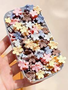 100/50/30pcs Brown Small Flower Hair Claw Clips, Durable Compact Hair Clips, Sweet Cute Hair Accessories For Girls And Kids, Suitable For Daily School, Vacation, Party - Multicolor - View 2