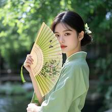 1件夏季復古流蘇摺疊扇,便攜式輕盈手扇,旗袍舞裝飾扇,室內外日常出遊,度假必備,夏季送禮首選 - 多色 - 查看 2