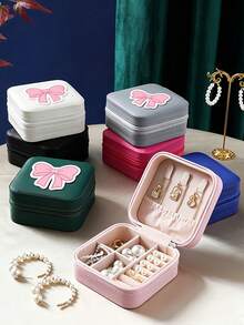 Jewelry Travel Organizer Box, DIY Bow Jewelry Box, Large Capacity Jewelry Organizer Box, Jewelry Storage Box, Multifunctional Jewelry Display Box, Jewelry Collection And Storage, Compact Jewelry Box, Earring, Necklace, Ring Storage - Multicolor - View 3