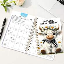 2026-2030 Calendar - 5-Year Calendar From January 2026 To December 2030, Cartoon Highland Cow Theme Cover Design, Annual Calendar Planner, Monthly Tabs, 60-Month Calendar, 5.5" X 8.3" School Supplies - Multicolor - View 3