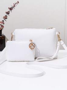 2pcs Women's Fashion Shoulder Bag With Small Wallet, Hollow Woven Crochet Pattern, Adjustable Shoulder Strap, Casual Daily Shoulder Bag, Lightweight Handbag - White - View 6