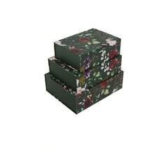 33x25cm Dark Green Floral Rectangular Folding Storage Box, Portable Handle Gift Packaging Box Set - 1PC - View 8