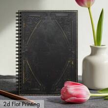 1pc Dark Academia Spiral Notebook, Gothic Style Journal, Exquisite Carved Door Design, 2D Flat Print, Elegant Black Background - J - View 1