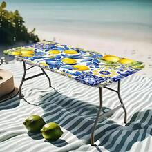 1pc Rectangular Lemon Pattern Elastic Washable Tablecloth, Polyester Wrinkle-Resistant Fitted Tablecloth, Fashionable High-End, Suitable For Kitchen Dining, Outdoor Activities, Picnic Camping, Yard Party, Birthday Party, Kitchen Textile - B - View 3