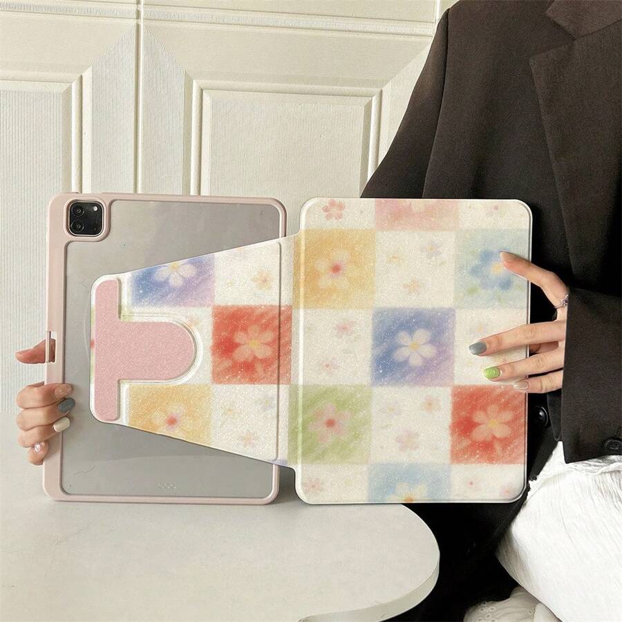 1件 360°可旋轉平板保護殼，多角度觀看書本式支架，相容 iPad A16 2025、Galaxy Tab S9 FE/S8 Plus/S7/S10、Pad、Matepad、Pad、Honor Pad、Xiaoxin Pad - 彩色 - 查看 1