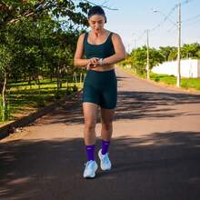 Adult Polyamide Running Socks With 3D Cuff, Breathable, Thermal Comfort, High Performance, Spinning, Cycling - Purple - View 3
