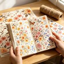 30 Folhas de Papel para Scrapbook com Estampa Floral Vintage Colorida e Xadrez, Papel de Bottom Náutico Oceânico, Papel Artesanal para Decoração de Diário de Scrapbook, Primeiro Dia de Aula - Multicolorido - Visão 2