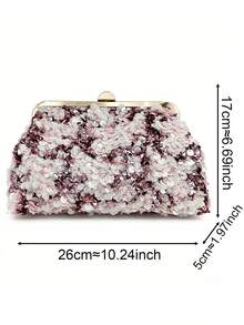 Tidet Ever Pink & White Gradient 3D Sequin Trim Clutch Bag With Gold Round Kiss Lock, Evening Bag For Wedding Bridesmaid Prom Cocktail Party Formal Occasions - Pink - View 6
