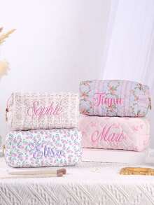 Customizable Cosmetic Bag, Large Capacity Embroidered, Gift For Girlfriend, Family, Sisters, Business Travel, Vacation, Bridesmaids, Personalized Gift - Multicolor - View 7