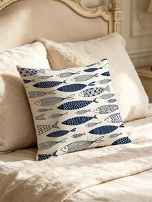 1 pieza Funda de almohada con estampado de pez azul - Funda de cojín decorativa cuadrada, adecuada para uso en sofá o cama, diseño de una sola cara, sin núcleo incorporado, lavable a máquina, cierre con cremallera, estilo oceánico lindo (inserto de almohada no incluido) - Multicolor - Ver 6