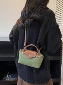New Mini Colorblock Patchwork Shoulder Bag, Personalized Casual Minimalist Crossbody Bag, Compact Exquisite Textured Handbag - Army Green - View 5