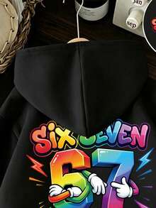 Young Boy Number Pattern Warm Hooded Sweatshirt - Black - View 3