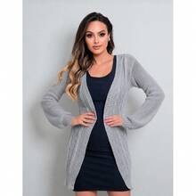 Basic Women's Cardigan Jacket, Elegant, Evangelical Fashion - CINZA - 查看 2