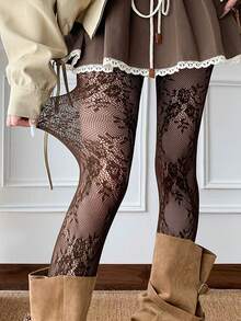 1 Pair Women's Floral Lace Tights/Stockings, Fishnet Stockings, High ...