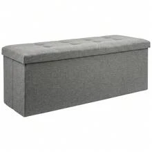 Folding Ottoman Storage Bench With Lid – Padded Footrest, Seat - Light Grey - View 2