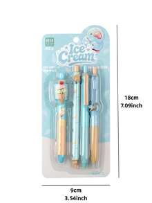 4pcs Cute Ice Cream Pattern Retractable Neutral Pens, 0.5mm ST Dual Ball Pen Tip, Quick-Drying Smooth Writing, Black Ink, Fresh Girly Style, Suitable For School Practice, Note-Taking And Office Signing - Gel Pen - View 7