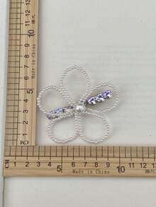 1pc Luxury Sparkling Rhinestone Handmade Wrapped Pearl Flower Hair Clip, Premium Fashion Versatile Side Bangs Clip,Hair Claws - Multicolor - View 4