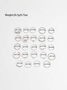 24PCS Minimalist Small Silver Tone Ring Set, Fashion Rhinestone Butterfly & Flower Stackable Rings, Ins Style Multi- Layered Ring Set For Women - Silver - View 6