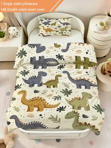 2PCS Set Perlengkapan Tidur Dinosaurus Kartun Boho untuk Anak Perempuan, Bayi, dan Balita, 1 Sarung Bantal, Cocok untuk Semua Musim, Dengan Penutup Resleting (Tanpa Isian), 100% Poliester - MultiWarna - View 1