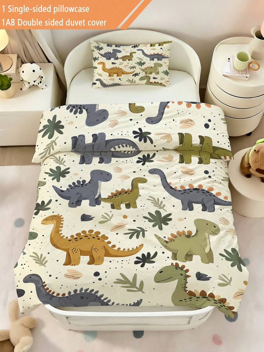 2PCS Set Perlengkapan Tidur Dinosaurus Kartun Boho untuk Anak Perempuan, Bayi, dan Balita, 1 Sarung Bantal, Cocok untuk Semua Musim, Dengan Penutup Resleting (Tanpa Isian), 100% Poliester - MultiWarna - View 1