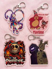 1pc/4pcs Cartoon Horror Game Pattern Acrylic Keychain, Personalized Style, High Transparency Acrylic Material, Asymmetrical Silhouette, High Definition Double-Sided Print With D-Shaped Clasp, Decorative Pendant, Bag Accessory, Suitable For Halloween, Game Anime Exhibition, Daily Outfit And Gift Giving, All Season Use. - Multicolor - View 5