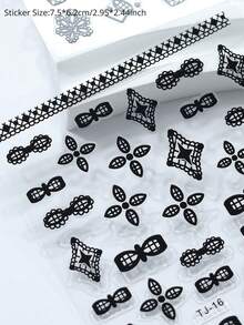 20pcs/Set Black Floral Nail Stickers, Mini Flower Lace Vine Nail Decals, Bohemian Line Art Style Nail Art Supplies For Daily & Bohemian Manicure DIY Holiday Nail Charms Decorations - Black - View 7