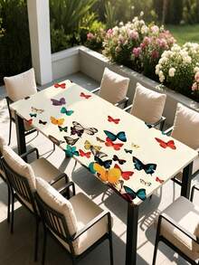 1pc Fashionable American Butterfly Print Outdoor Tablecloth, Polyester Waterproof Tablecloth, Suitable For Restaurant Cafe Outdoor Picnic Gathering Outing Tabletop Decoration Table Cover, Spring Summer Outdoor Garden Table Dust Cover - A - View 10