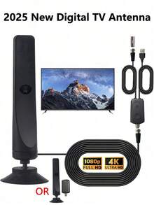 YAIUZGOO 智慧電視室內天線 便攜式 4K&1080P 天線放大器 信號增強器 即插即用電視天線 無需安裝 免除電纜費 免費收看豐富高清頻道 支援 4K 1080p VHF UHF 直播與衛星接收 - 鋼琴黑 - 查看 1