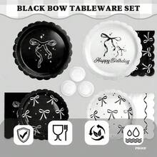 10/20/50/100pcs Black Bow Tie Disposable Tableware Set With Plates, Napkins, Cups, Straws And Bow Tie Birthday Decorations, Suitable For Birthday Party Decor - Black - View 3