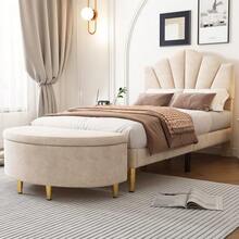 Upholstered Bench With Storage, Upholstered Bench With Velvet Storage Box, Footstool With Metal Legs, Suitable For Hallway, Living Room, Bedroom, 90 X 40 X 42 Cm - 粉色 - 查看 8