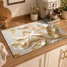 1pc 3D Floral Pattern Diatomaceous Earth Drying Mat, Non-Slip Heat-Resistant Absorbent Mat, Suitable For Kitchen Countertop, Coffee Machine, Tableware, Home Cafe Bar Party Decoration Placemat Gift - Multicolor - View 5
