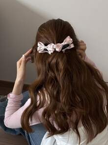 1pc Grey Polka Dot Double Bow Hair Claw Clip, All White & Summer Outfit Women Hair Accessory,Claw Clips - Multicolor - View 6