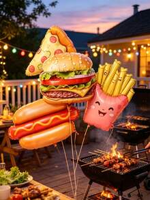 A Set Of 5 Balloons Featuring Burgers, Pizzas, Chips And Hot Dogs, Ideal For Birthday Parties, Picnics, Food-Themed Events, Children's Parties, Restaurant Photo Opportunities, Festive Decorations And Whimsical Party Decorations. - Food Balloons - View 4